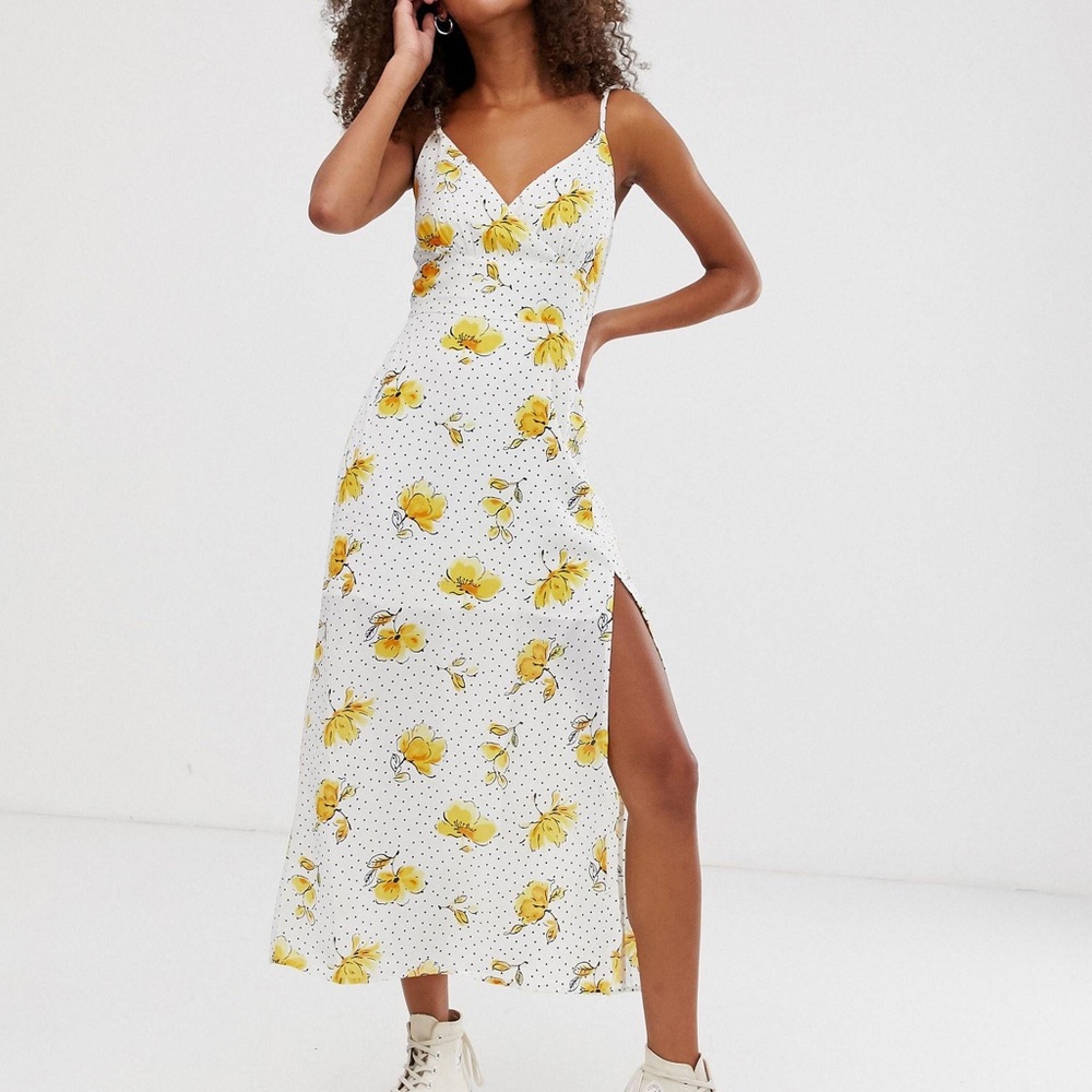 White and Yellow Floral A&F Maxi Dress